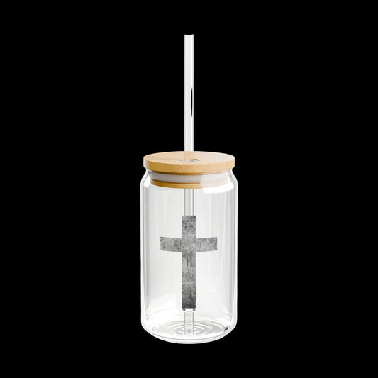 Faded Cross 16oz Sipper Glass with Bamboo Lid